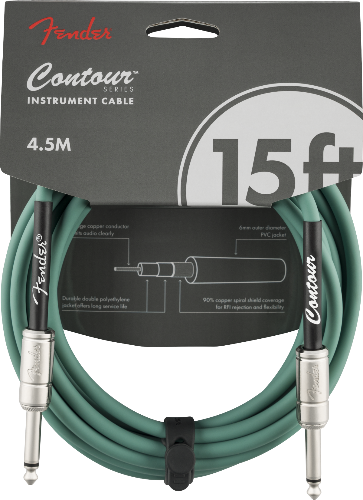 0990571046_fen_acc_frt_1_nr Fender Contour Instrument Cable Sherwood Green 15' - Image 1