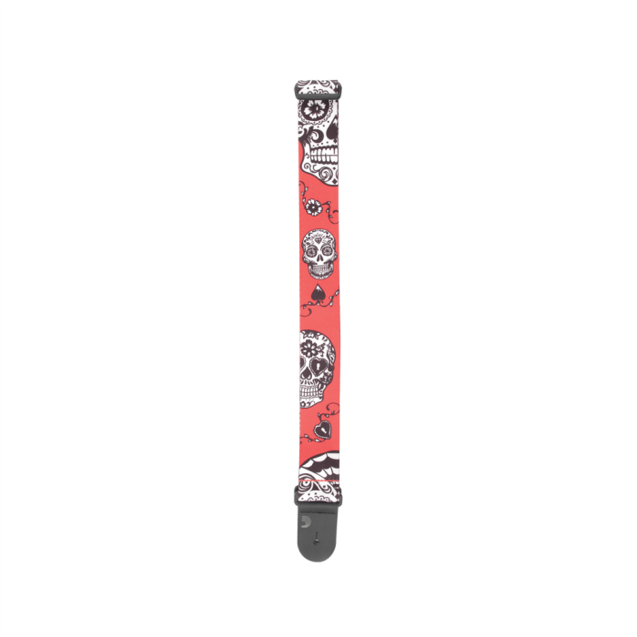 D'Addario P20W1414 Woven Guitar Strap Sugar Skulls Red - Image 3