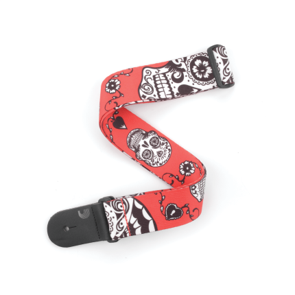 D'Addario P20W1414 Woven Guitar Strap Sugar Skulls Red